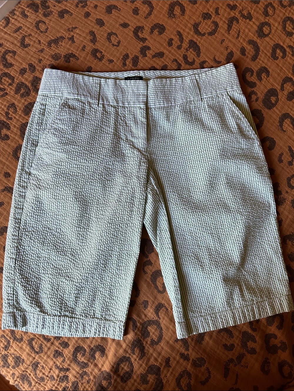 J. Crew Green striped Seersucker Bermuda Shorts